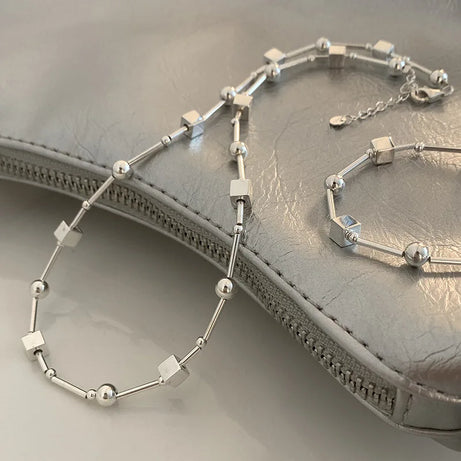 Sterling Silver Bead Geometric Choker Necklace Jewelry