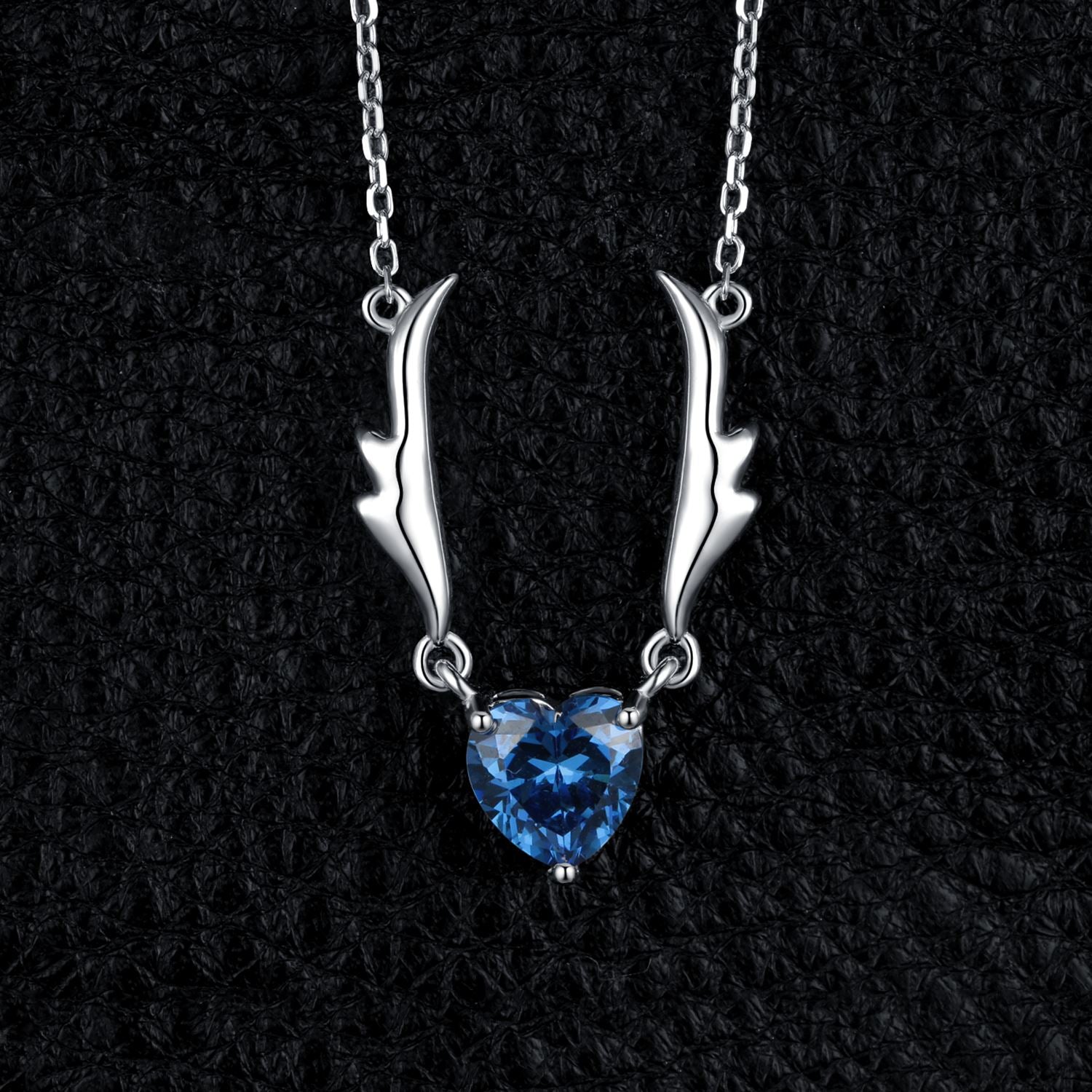JewelryPalace New Arrival Angel Wing 1.5ct Love Heart Blue Gemstone 925 Sterling Silver Pendant Necklace for Woman Fashion 45cm - Charlie Dolly