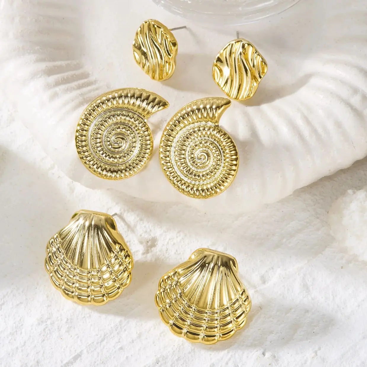 3 Pairs Gold Color Starfish Shell Stud Earrings Set for Women Fashion CCB Lightweight Star Earrings Boho Jewelry Accessories