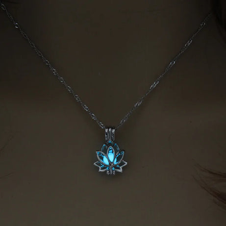 Glow-in-the-Dark Lotus Moon Pendant, Luminous Boho Necklace