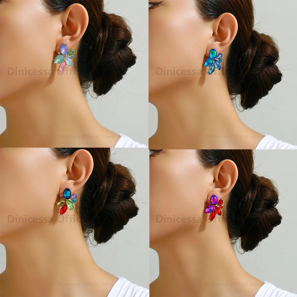 Korean Fashion Original Shiny Glass Decor Stud Earrings For Women Trend Boho Luxury Charm Fairy Wedding Party Unusual Jewelry