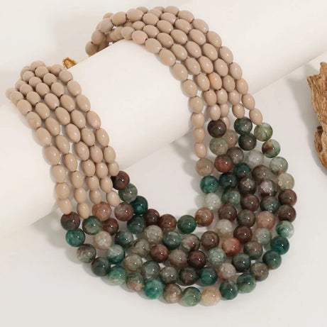 Gradient Bead Multilayer Statement Necklace Jewelry