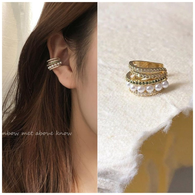 Korean Zircon Small Ear Cuff Set Ear Clips Vintage Gold Color Earcuff Cute Cartilage No Pierced Clip Earrings Women's Jewelry - Charlie Dolly