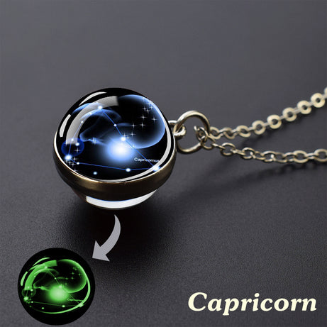 Zodiac Constellation Glow-in-the-Dark Pendant Necklace, Luminous Astrology Talisman