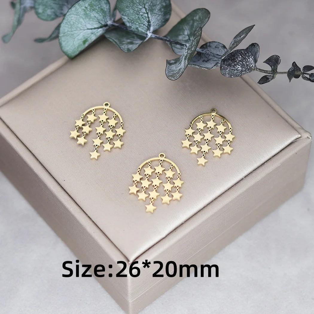 3pcs Stainless Steel Gothic Sun Cross Sword DIY Charms Tassels Star Lotus Flower Earrings Necklace Jewelry Making Amulet Pendant