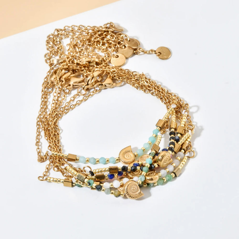 Cute Seashell Thin Natural Stone Bracelets for Women Beads Stainless Steel Chain Bracelet Minimalist Pulseras Boho Jewelry - Charlie Dolly