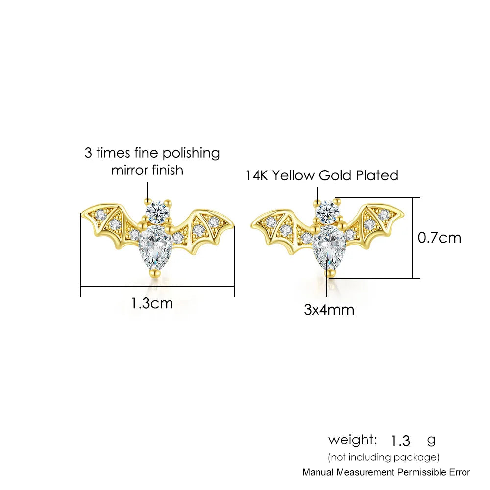 Small Halloween Goth Bat Stud Earrings for Women Trend Gothic Cartilage Ear Accessories Gold Color Zirconia Fashion Jewelry E489 - Charlie Dolly