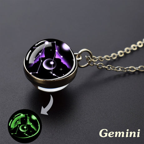 Zodiac Constellation Glow-in-the-Dark Pendant Necklace, Luminous Astrology Talisman