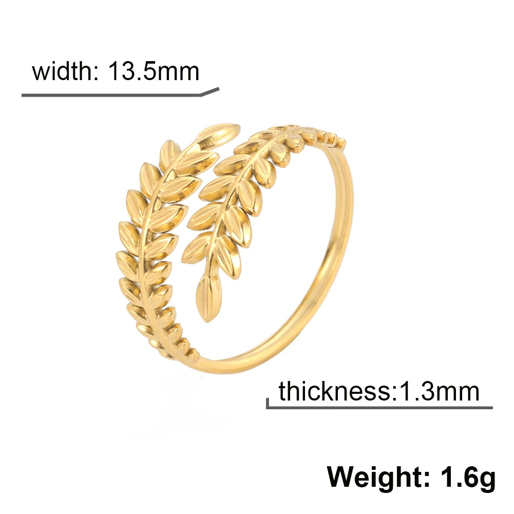 Skyrim New In Wheat Ears Leaf Ring Boho Stainless Steel Gold Color Open Women Rings 2025 Trendy Jewelry Valentine Gift Wholesale