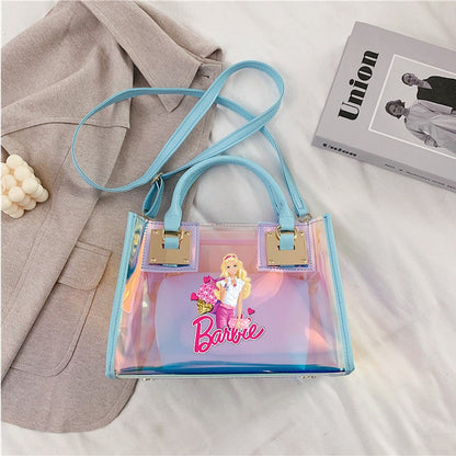 Barbie Princess Summer Transparent Handbag Anime Y2K Girls Lasers Beach Bag Shoulder Bag Ladies Tote Bags Pu Messenger Organizer
