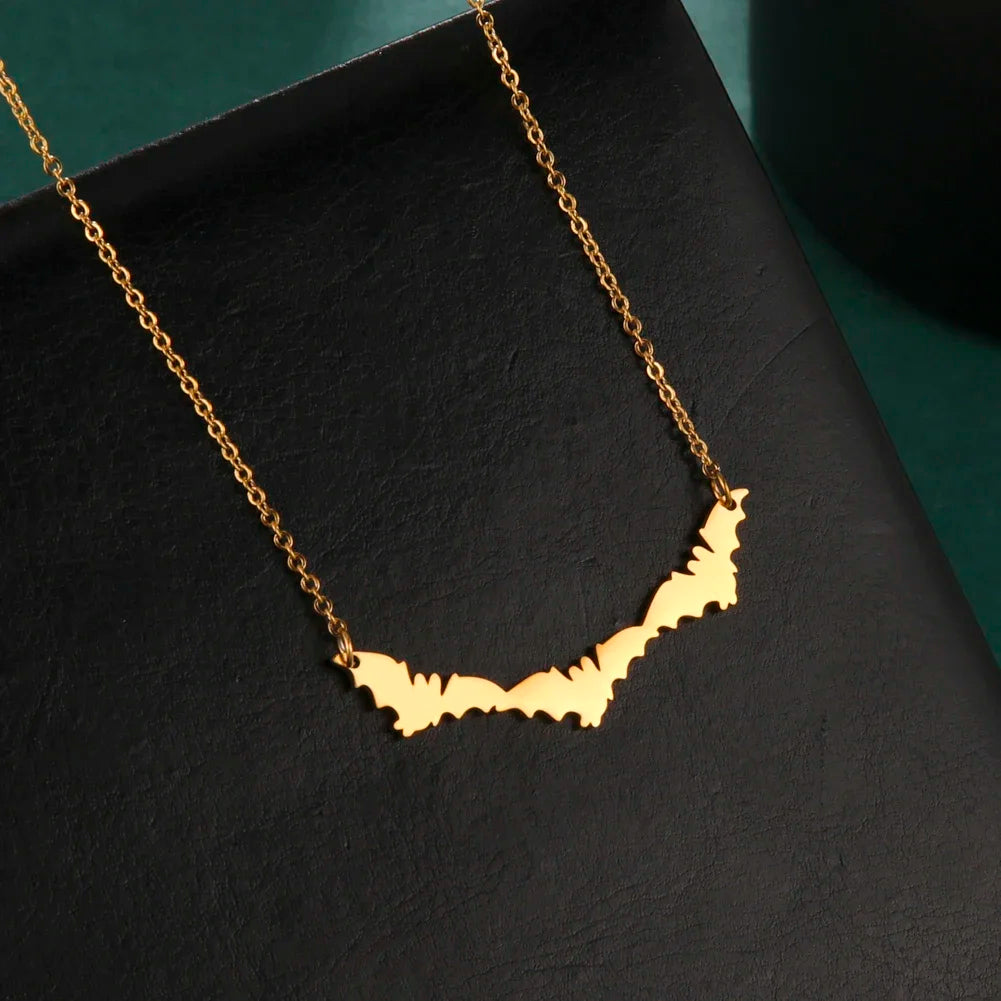 Skyrim Hollow Pattern Bat Stainless Steel Necklace for Women's Fashion Retro Punk Gothic Halloween Animal Hip Hop Jewelry Gift - Charlie Dolly