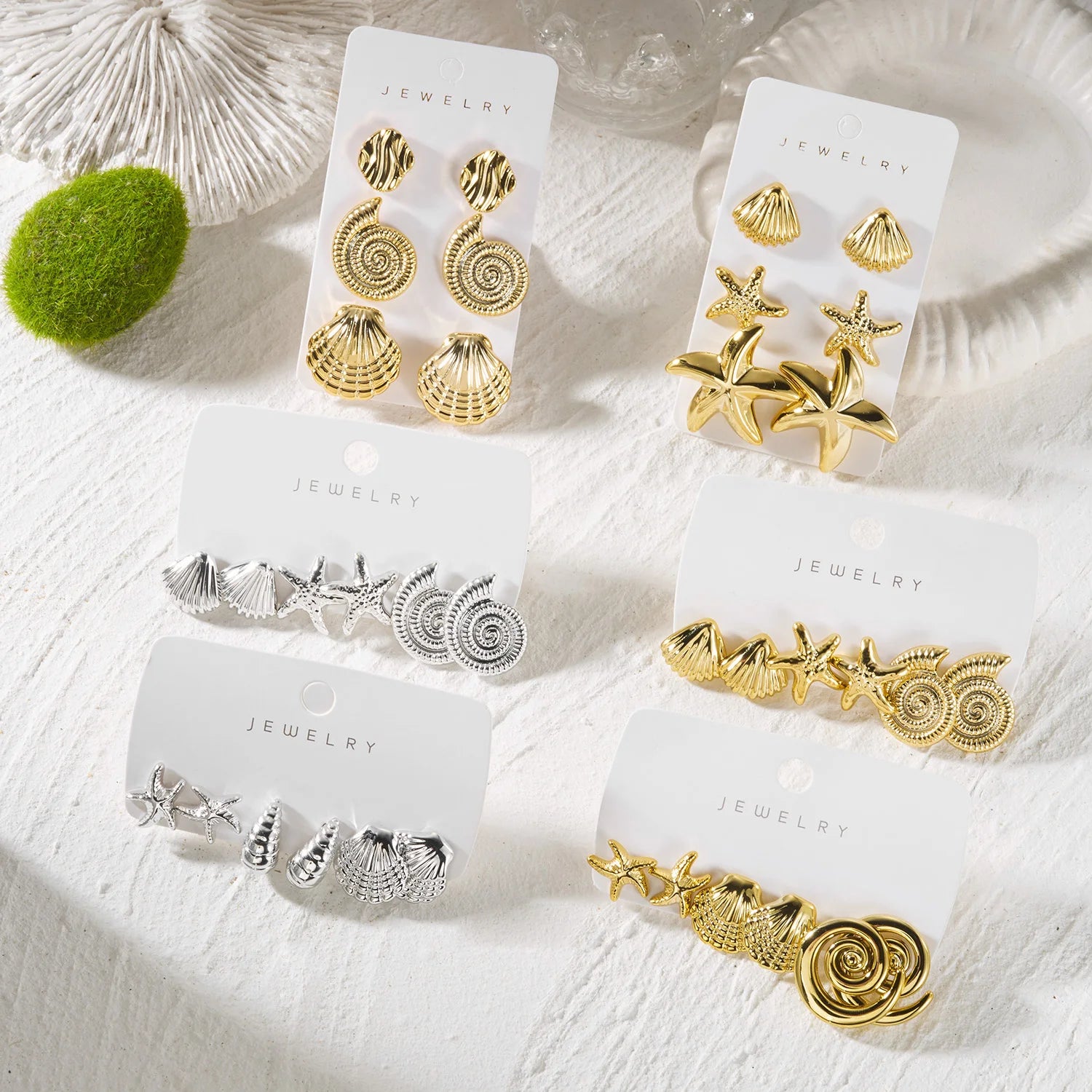 3 Pairs Gold Color Starfish Shell Stud Earrings Set for Women Fashion CCB Lightweight Star Earrings Boho Jewelry Accessories