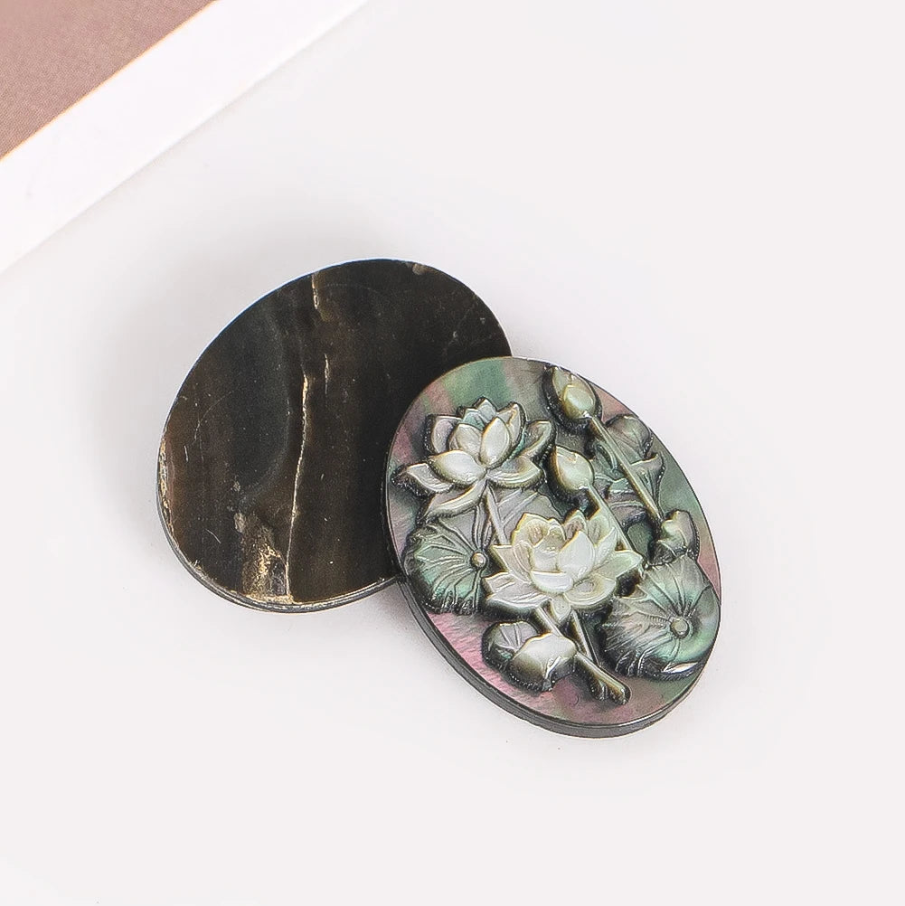 Natural Black Mother of Pearl Pendant Hand Carved Lotus Flower Charms for DIY Jewelry Earring Necklace MOP Making Finding