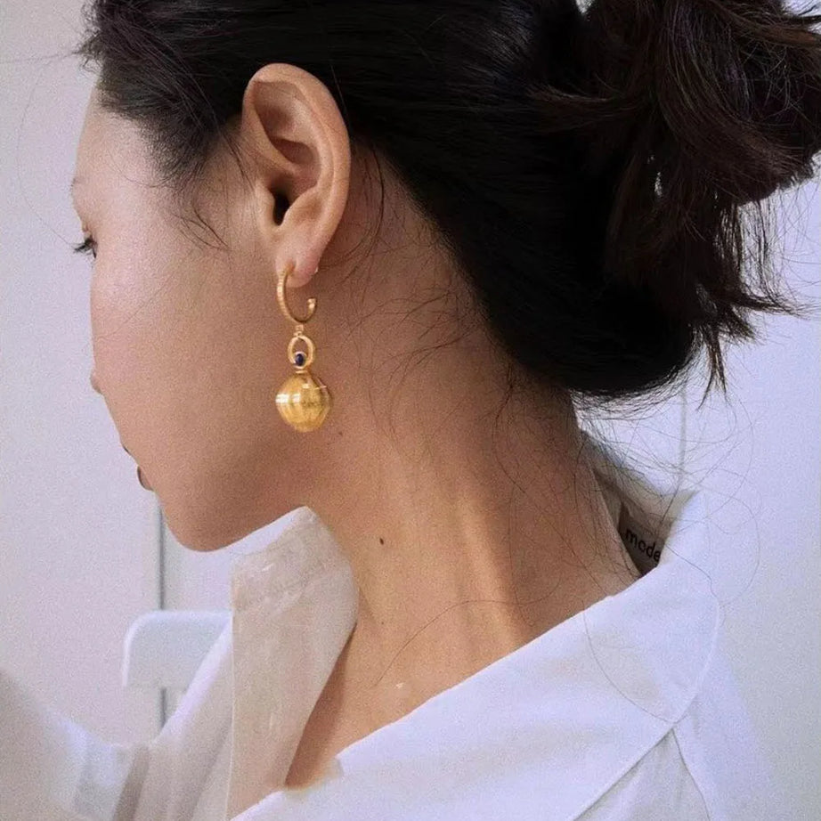 Nutmeg series original design retro artistic lapis lazuli earings long Ancient gold crafts glossy earrings for women jewelry - Charlie Dolly