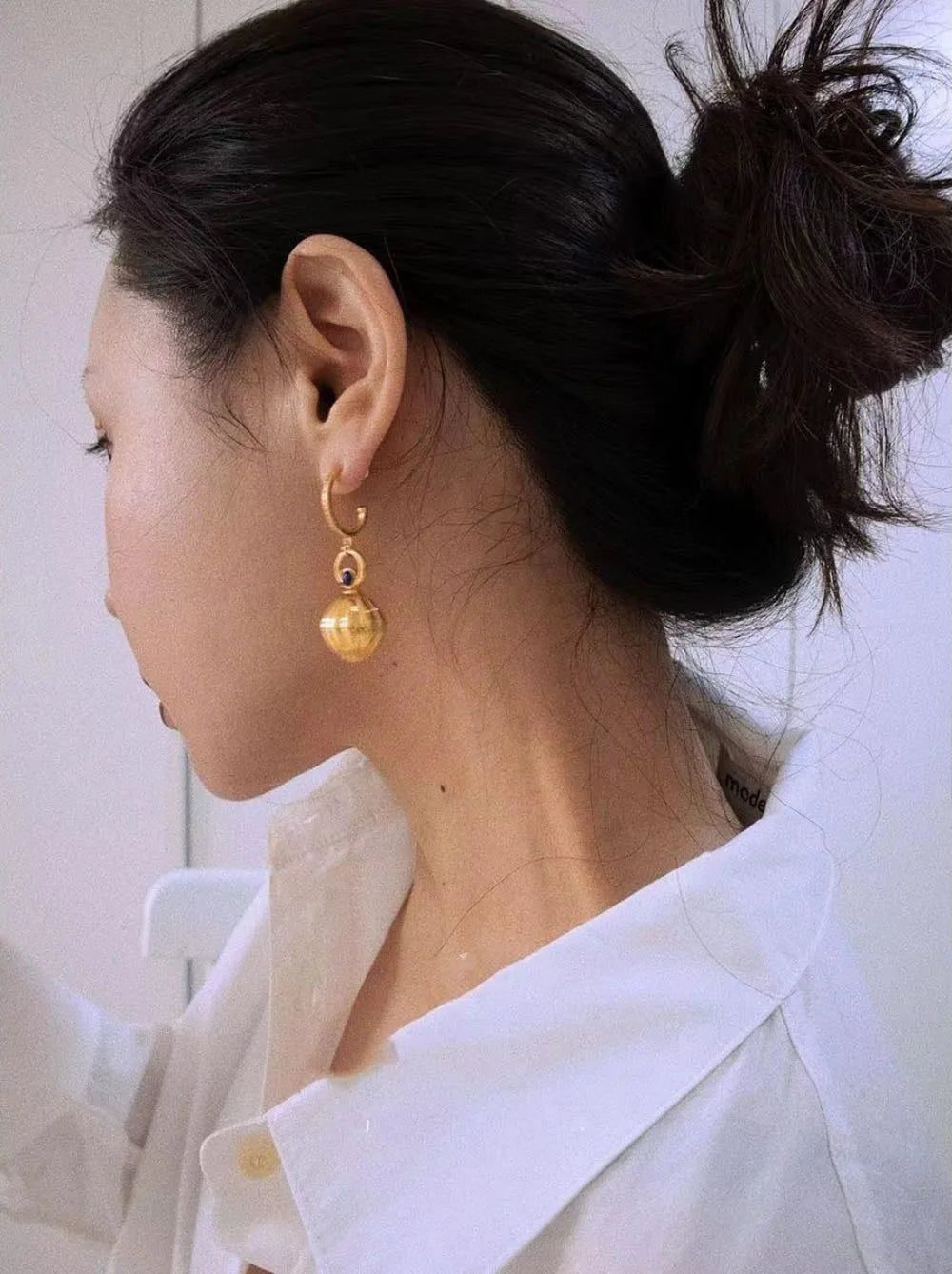 Nutmeg series original design retro artistic lapis lazuli earings long Ancient gold crafts glossy earrings for women jewelry