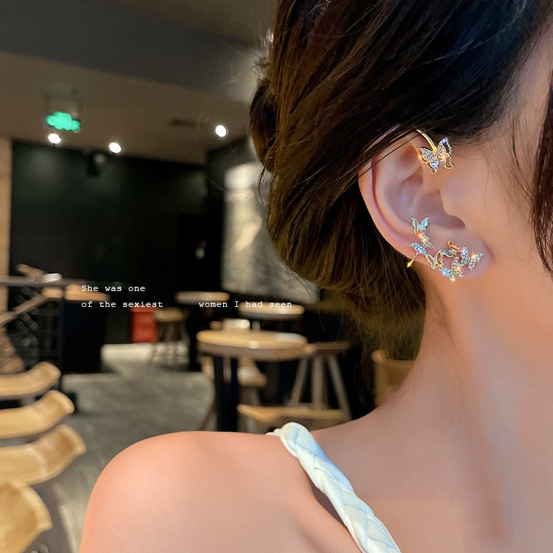 Shining Zircon Butterfly Ear Cuff Earrings for Women Girls Fashion 1pc Non Piercing Ear Clip Ear-hook Party Wedding Jewelry Gift - Charlie Dolly