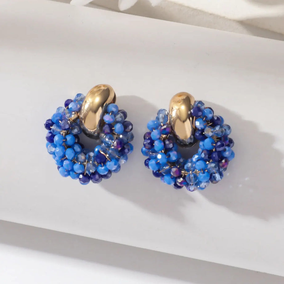Round Crystal Bead Geometric Drop Earrings Jewelry