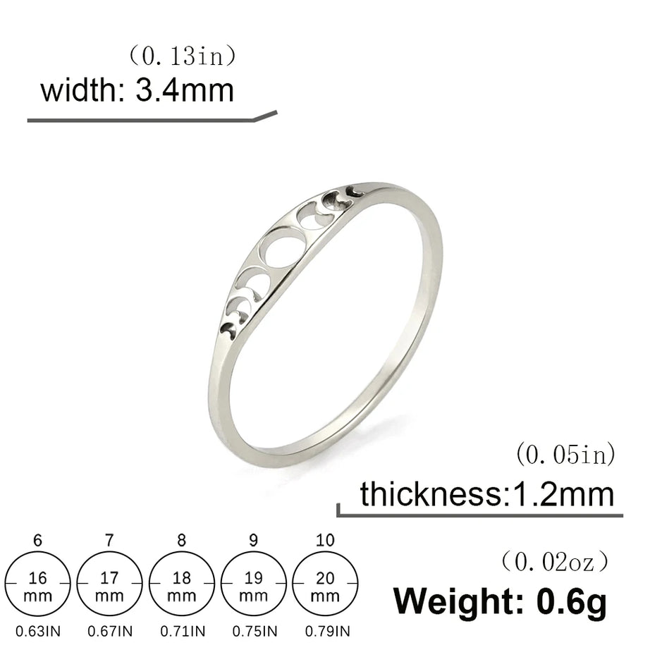 Moon Phase Couple Ring, Minimalist Stainless Steel Band Talisman