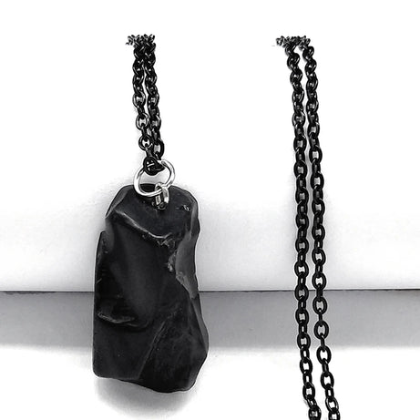 Black Obsidian Irregular Natural Stone Necklace Boho Stainless Steel Black Sweater Chain Fashion  Necklaces Lucky Jewelry NDD16 - Charlie Dolly