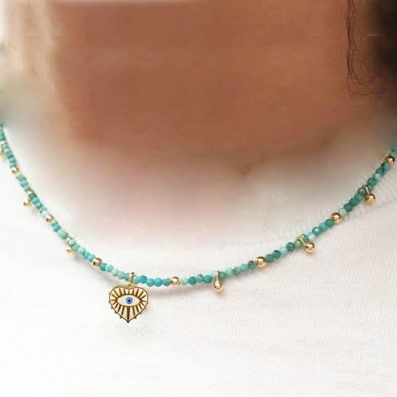 Exquisite Gold-color Eye Pendant Necklace Trend Beaded Streetwear Jewelry New Year Gifts For Women Multiple Color Options Choker - Charlie Dolly