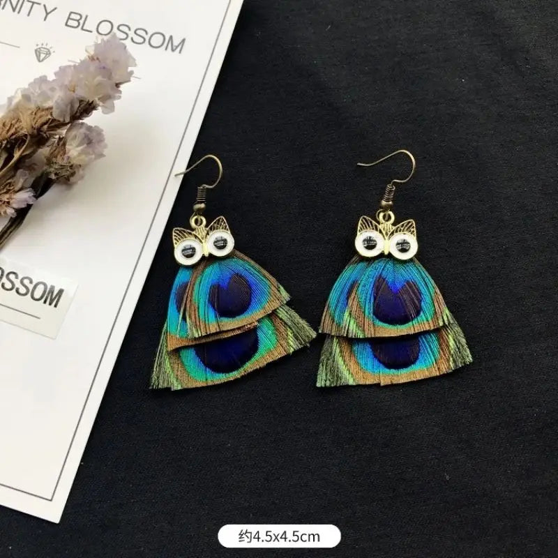 Exaggerate Feather Long Earrings Fashion Imitation Peacock Feather Earrings Boho Style Feather Earrings Custom Jewelry Wholesale