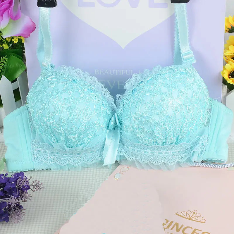 Girl Cheap Bra Sexy Lingerie Wire Free Bras For Women Underwear Lace  Breathable Bralette Adjusted 3/4 Cup Push Up Female Bra - SKY BLUE / 85A