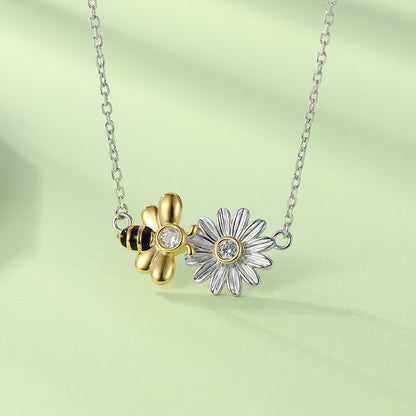 925-Sterling-Silver Cute Honey Bee Sunflower Pendant Necklace Jewelry Mother’s Day Birthday Gift for Women Girlfriend Daughter