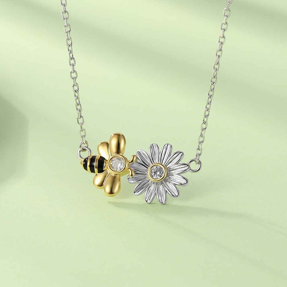 925-Sterling-Silver Cute Honey Bee Sunflower Pendant Necklace Jewelry Mother’s Day Birthday Gift for Women Girlfriend Daughter - Charlie Dolly