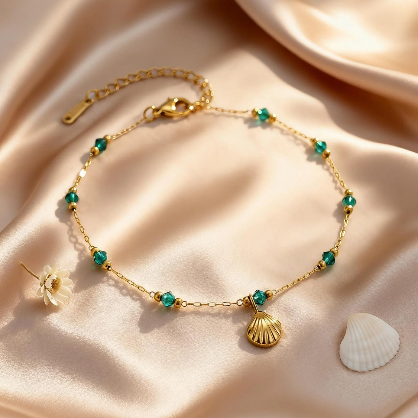 Waterproof Stainless Steel Shell and Conch Beaded Anklet