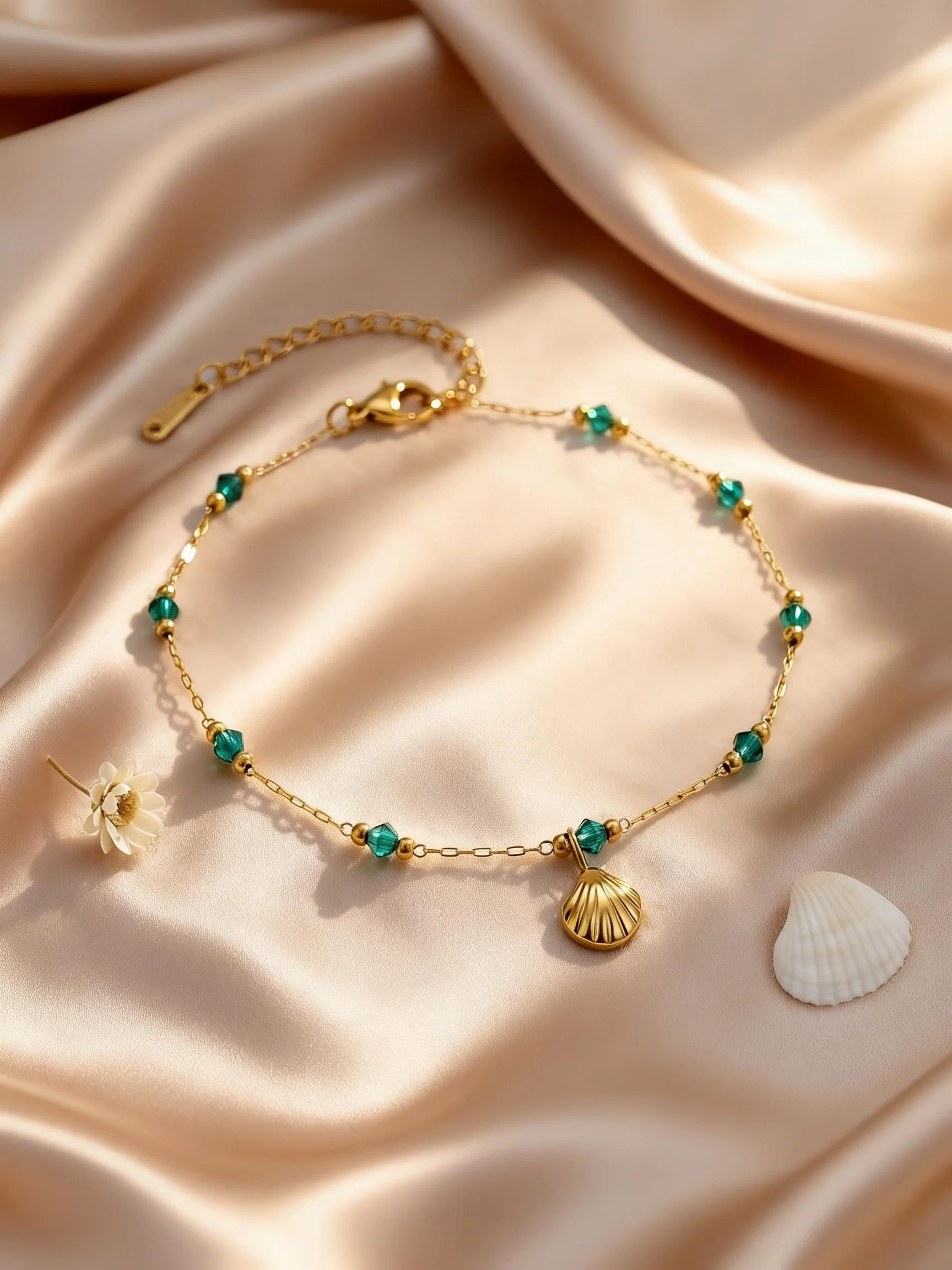 Boho Colorful Beads Shell Conch Pendant Ankle Bracelet Waterproof Stainless Steel Foot Anklet for Women Fashion Jewelry Summer