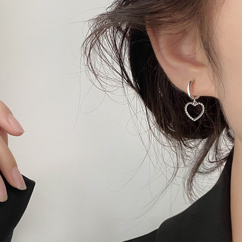 2023 Silver Color Geometric Heart-shaped Earrings for Women Girls Fashion Hollow Heart Hoop Earrings INS Jewelry Accessories - Charlie Dolly