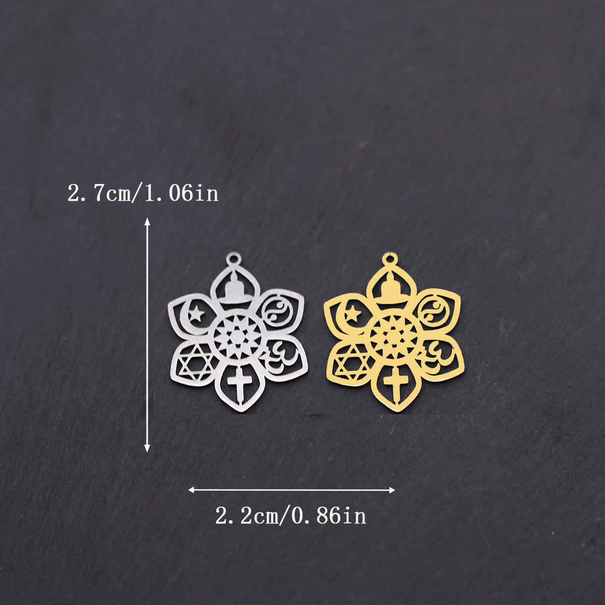 3PCS DIY Amulet Lotus Flower Yogo Buddha Stainless Steel Pendant Charm For Jewelry Making Necklace Religion Crescent diy Supplie