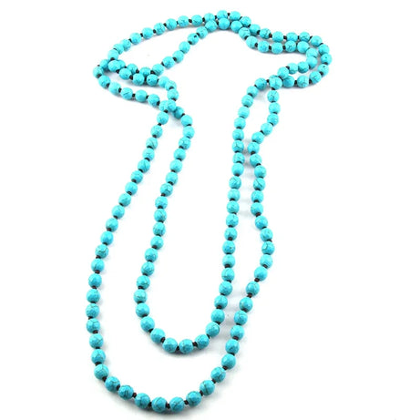 Blue Faceted Stone Knotted Long Necklace Jewelry