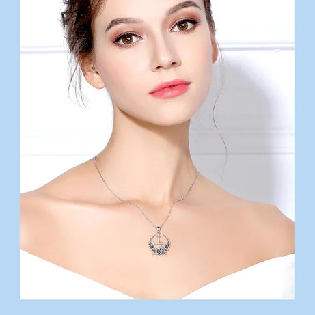 S925 Sterling Silver Lilith Moon & Opal Pendant Necklace, Triple Moon Goddess Amulet