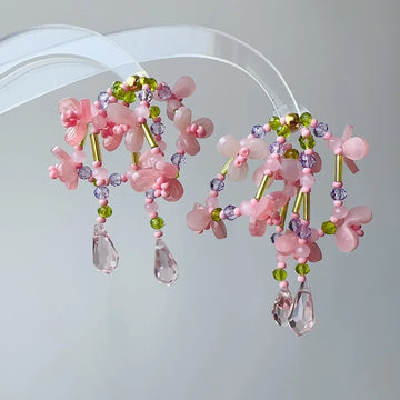 Original Design Exaggerate Flowers Earrings Elegant Floral Tassel Long Earrings Boho Style Earrings Wholesale Custom Packaging