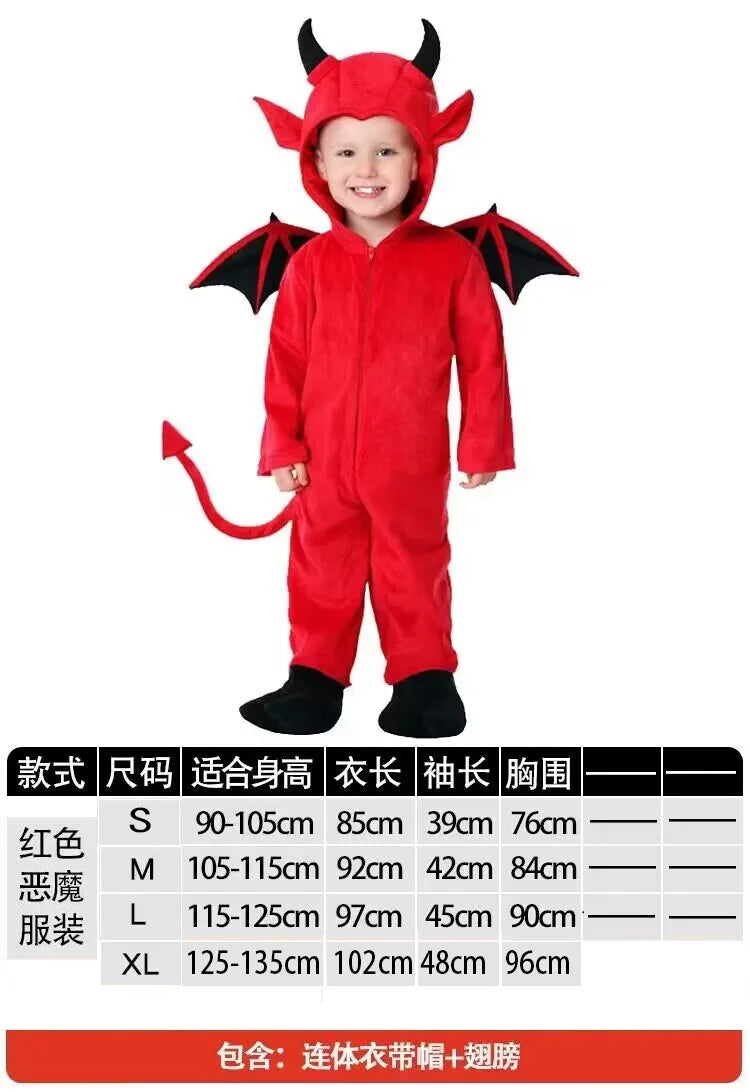 Kids Baby Red Devil Costume Unisex Child Cosplay Costume Jumpsuit Halloween Boy Monster Girls Bat Performance Costume School - Charlie Dolly