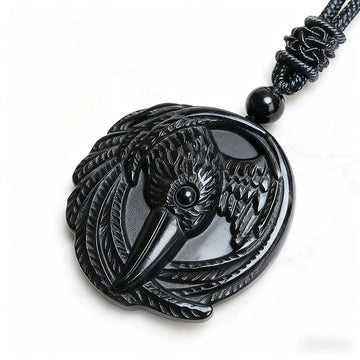 Real Obsidian Crow Pendant Necklace Fashion Gemstone Amulet Accessories Carved Men Natural Jewelry Gift Luxury Talismans