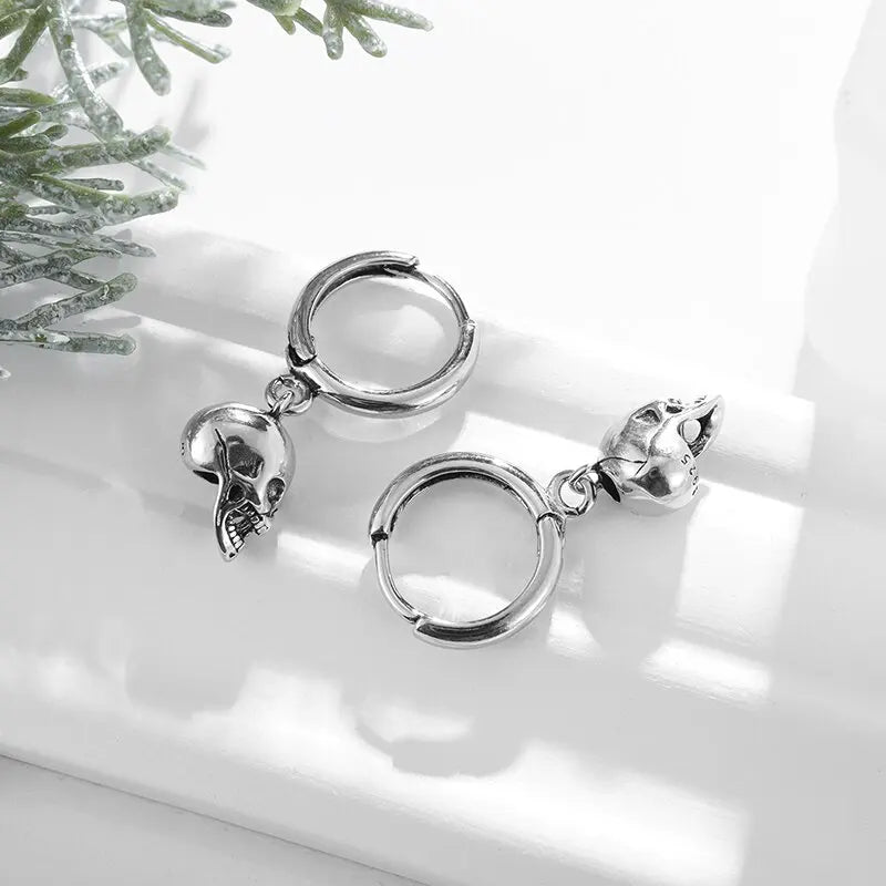 Silver-Plated Skull Earrings Gothic Ghost Head Hypoallergenic Earrings for Men and Women Punk Rock Trendy Halloween Jewelry - Charlie Dolly