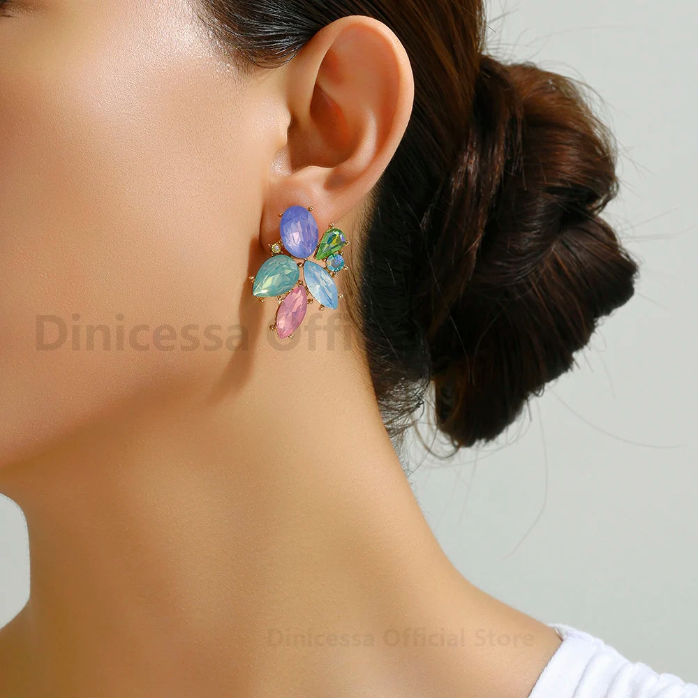 Korean Fashion Original Shiny Glass Decor Stud Earrings For Women Trend Boho Luxury Charm Fairy Wedding Party Unusual Jewelry