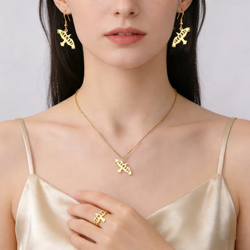 Dawapara Moon Phase Cutout Crow Necklace Earrings Ring Raven Jewelry Set Good Luck Mythical Creatures Pendant Stainless Steel