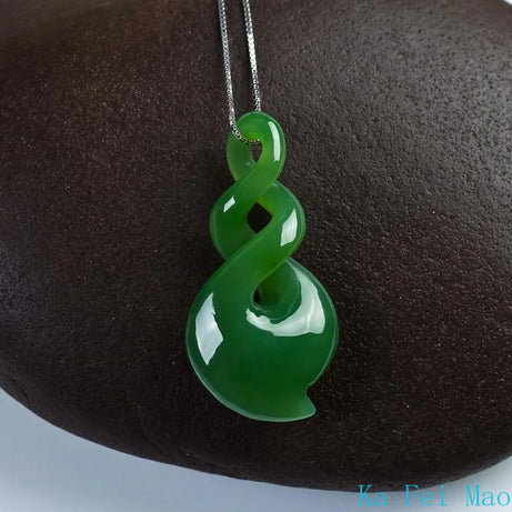 Natural Hand-Carved Green Jade Pendant Necklace, Lucky Wealth Amulet Talisman