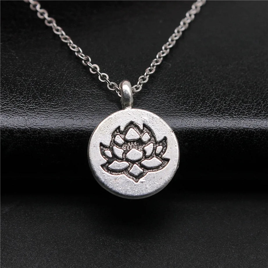 Retro Lotus Flower Buddhist Pendant, Vintage Boho Necklace