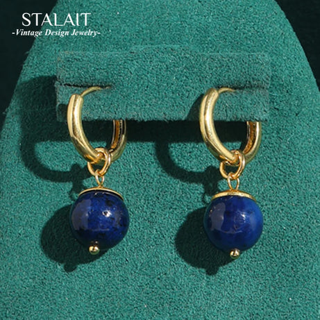Vintage Lapis Lazuli Drop Earrings Hoop Gold Color High Quality Luxury Quality Jewelry Natural Stone Accessories Women Gift 2025 - Charlie Dolly