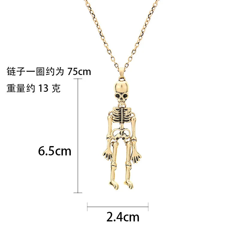 Retro Punk Skeleton Ghost Pendant Necklace Halloween Skull Necklace Long Sweater Chain Accessories for Women Men Teen Party Gift - Charlie Dolly