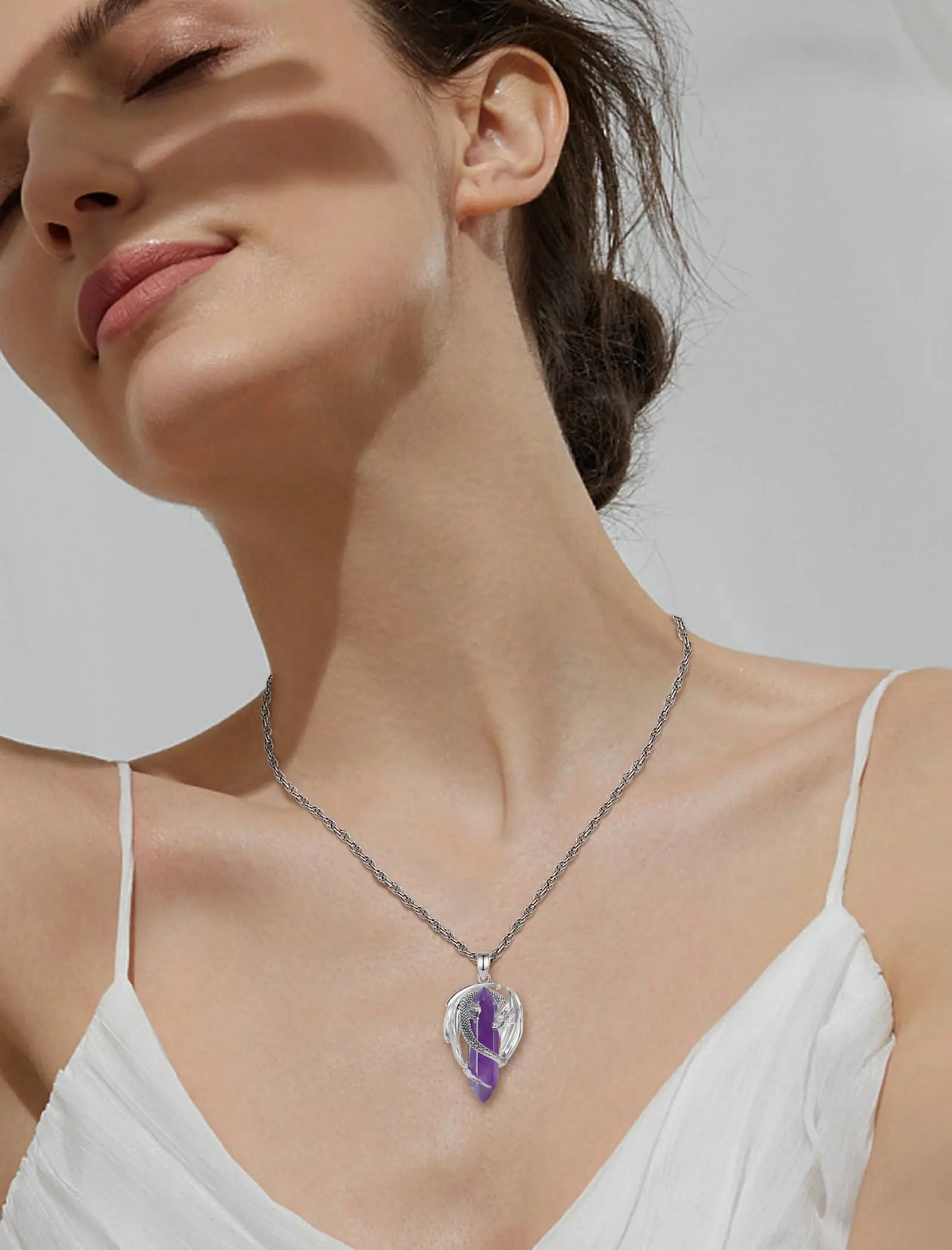 Eudora Dragon Twining Hexagonal Natural Obsidian Prismatic Necklace Punk Turquoise Amethyst Jade Pendant Malachite Jewelry Gift