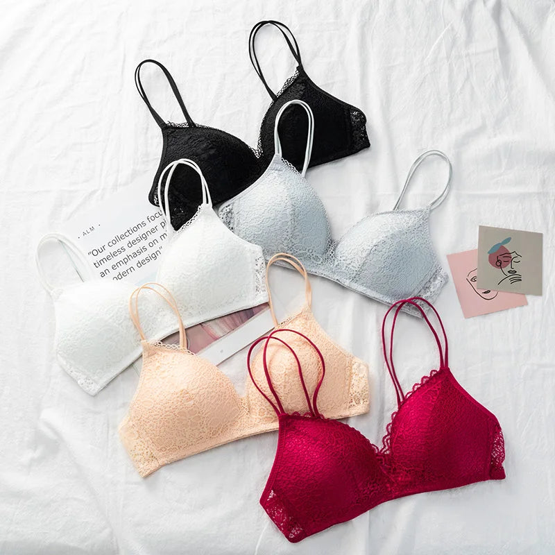 Wirefree Bra for Women Push Up Sexy Underwear Thin Breathable Bras Women Girl's Lace Brassiere Soft Lingerie Underwear A/B Cup - Charlie Dolly