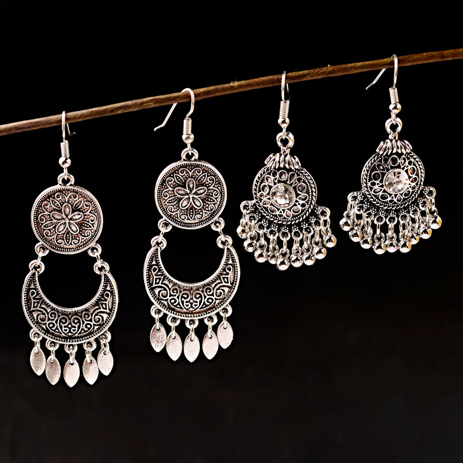 Afghan Silver Plated Ethnic Earrings Jewelry
