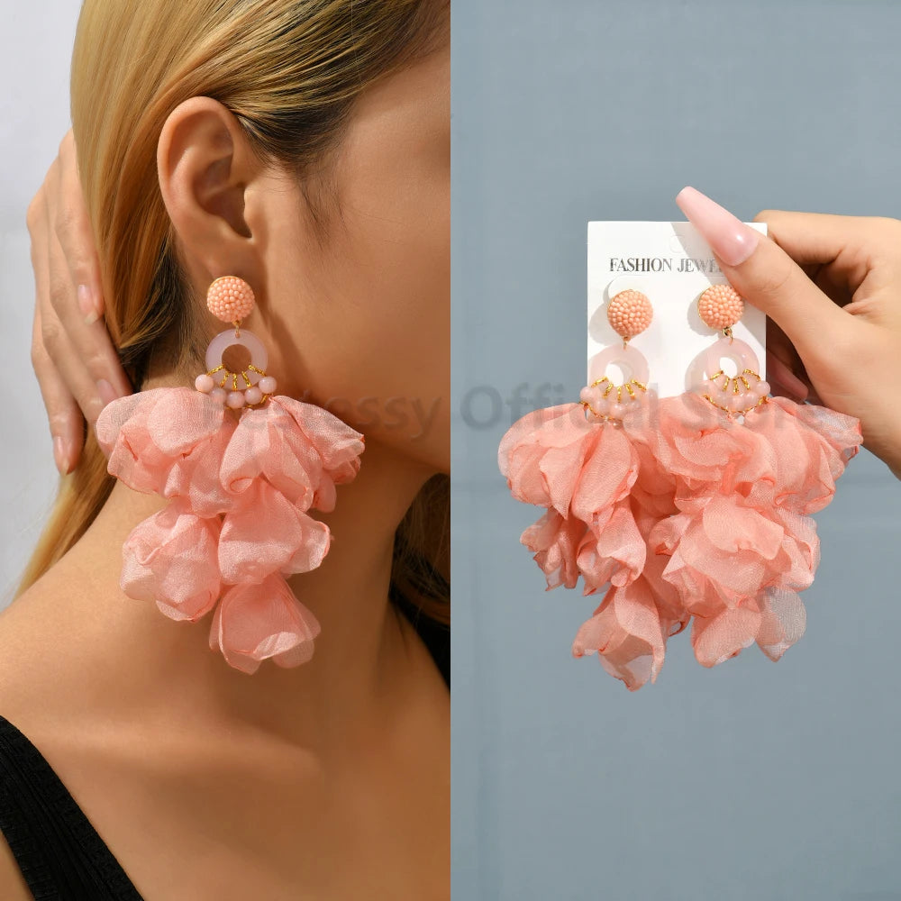 Charming Boho Long Hanging Dangle Earrings Acrylic Beads Elegant Petal Yarn Cute Sweet Fairy Fashion Statement Jewelry For Women