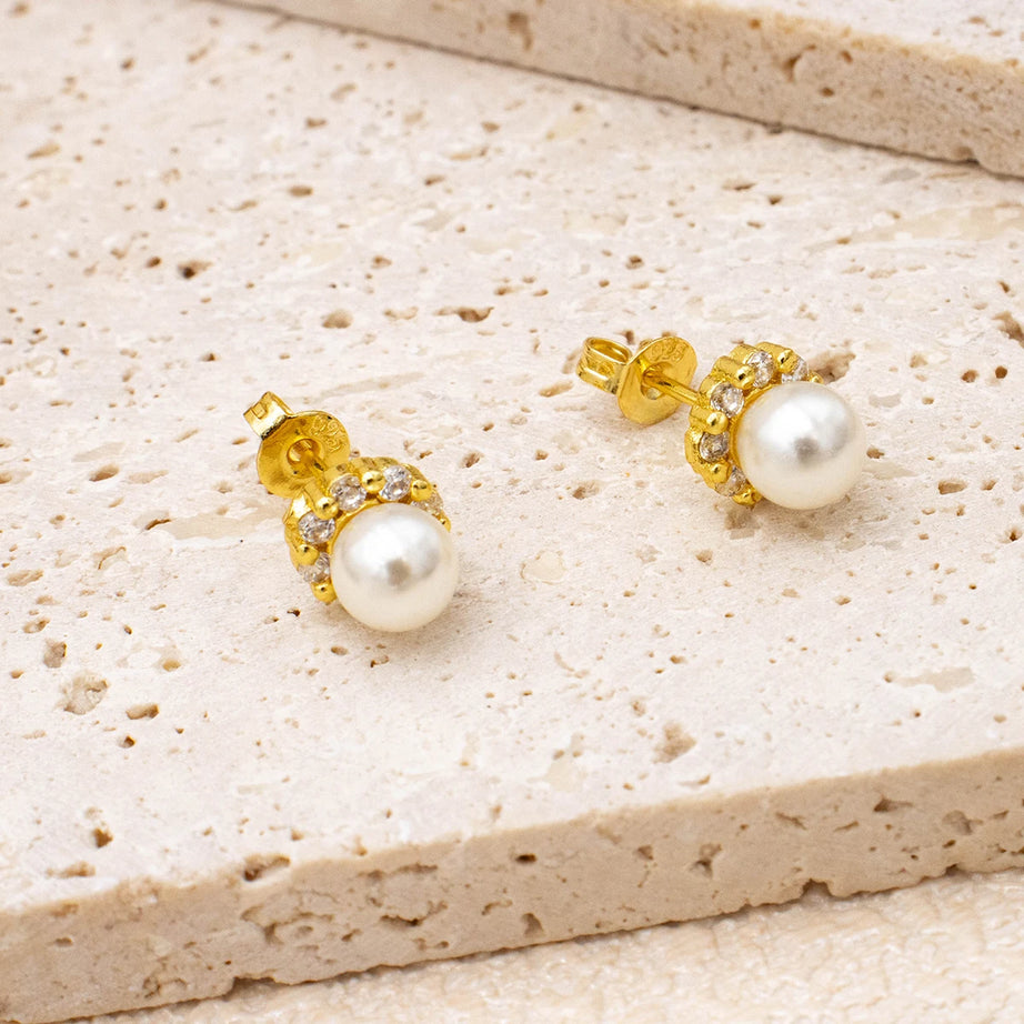 Pearl Zircon Gold Stud Earrings Jewelry