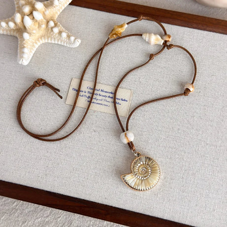 Starfish, Nautilus and Conch Wax Rope Clavicle Necklace